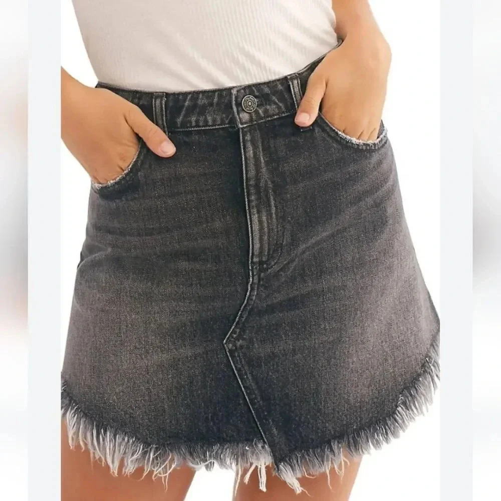 Free People We The Free Bailey Denim Mini Skirt Black OB1006435 Size 26